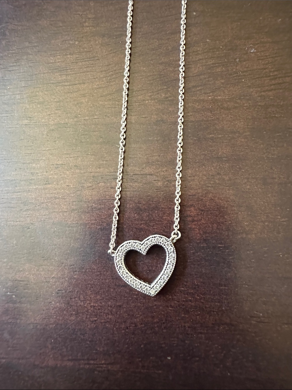 Pandora sterling silver pave heart necklace 🩶🩶